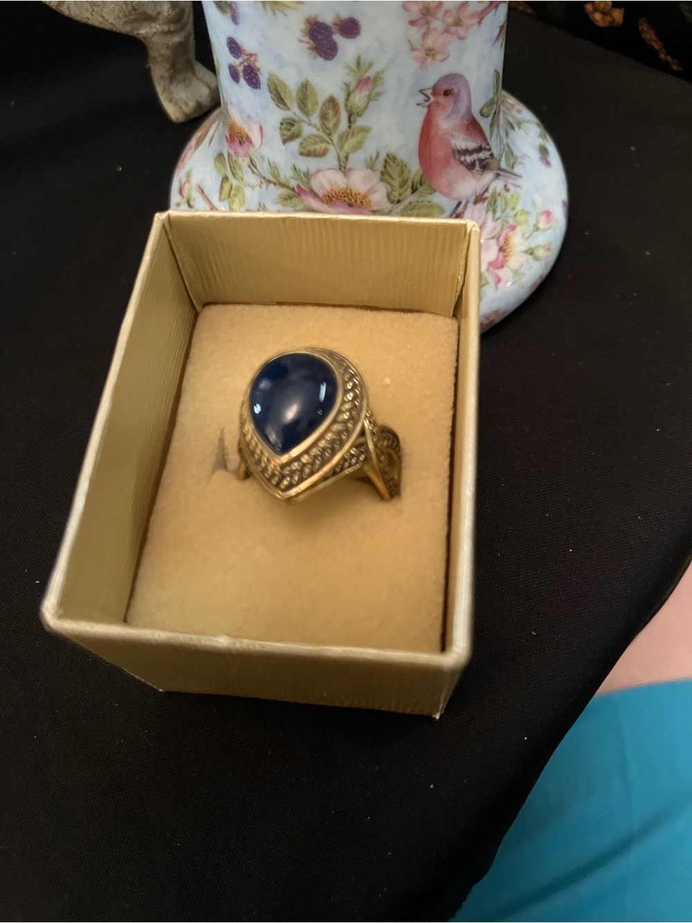 Barse Gold-Tone Ring with Deep Blue Cabochon